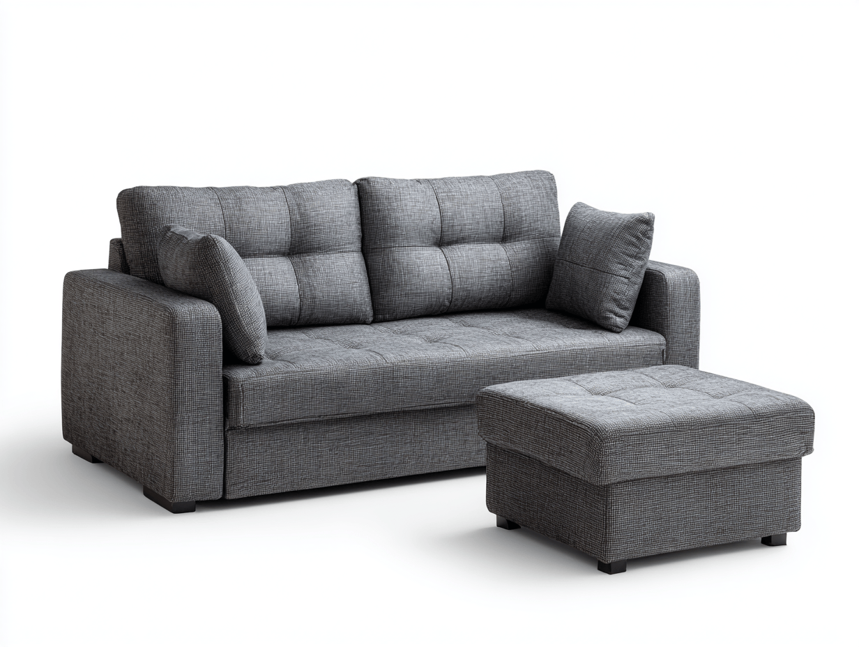 Canapé-lit en tissu 180×85 cm – gris – style moderne avec pouf assorti-Warmthix