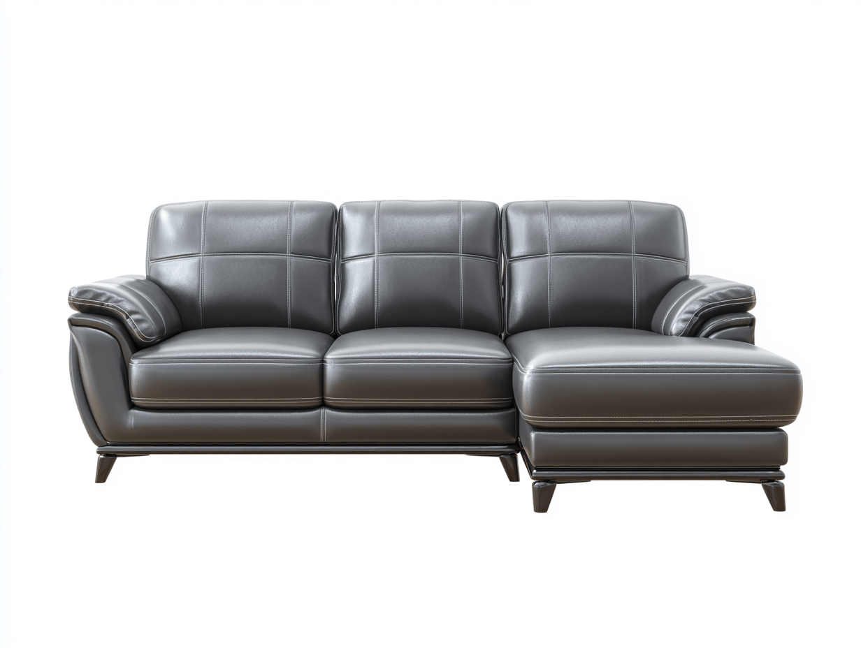 Canapé d’angle en similicuir – 245 cm – gris foncé – design moderne avec méridienne intégrée et coutures apparentes-Warmthix