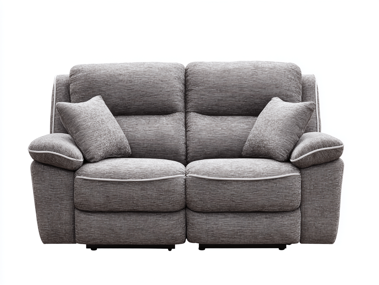 Canapé relax 2 places – tissu gris avec passepoil blanc – coussins inclus – mécanisme manuel – style moderne-Warmthix