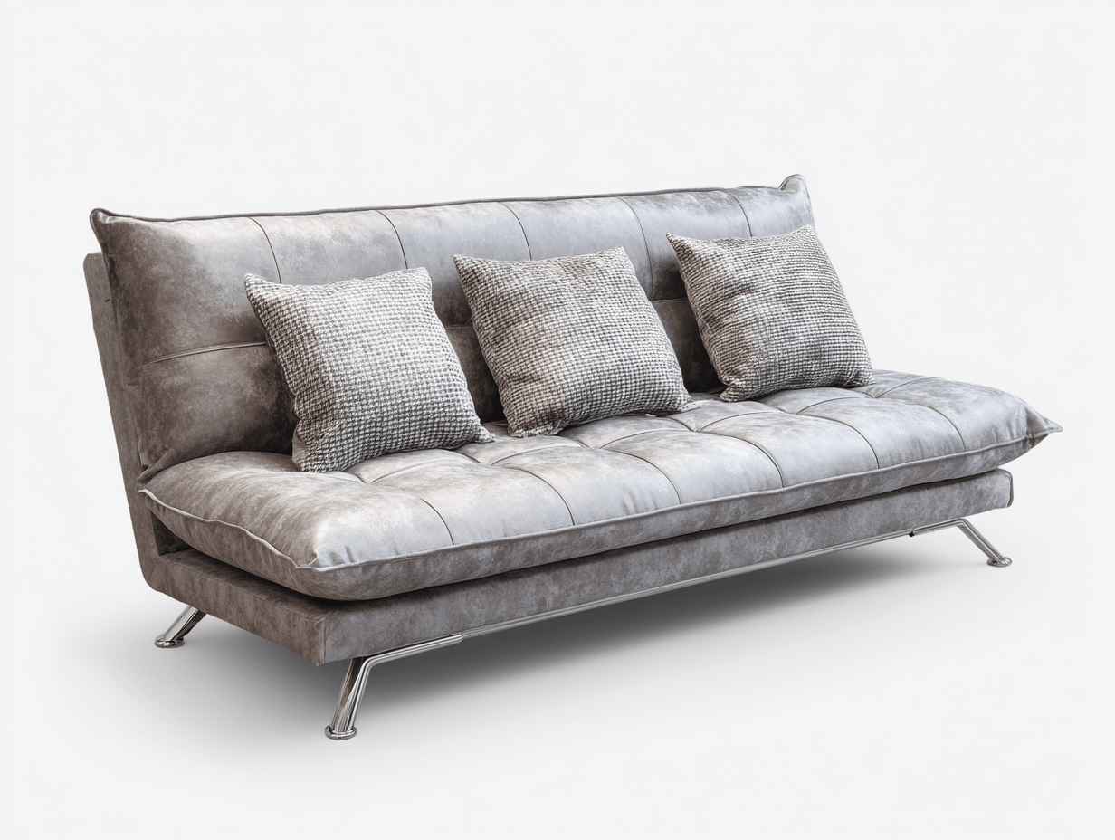 Canapé-lit convertible – tissu effet daim gris clair – pieds métalliques chromés et matelassage généreux-Warmthix