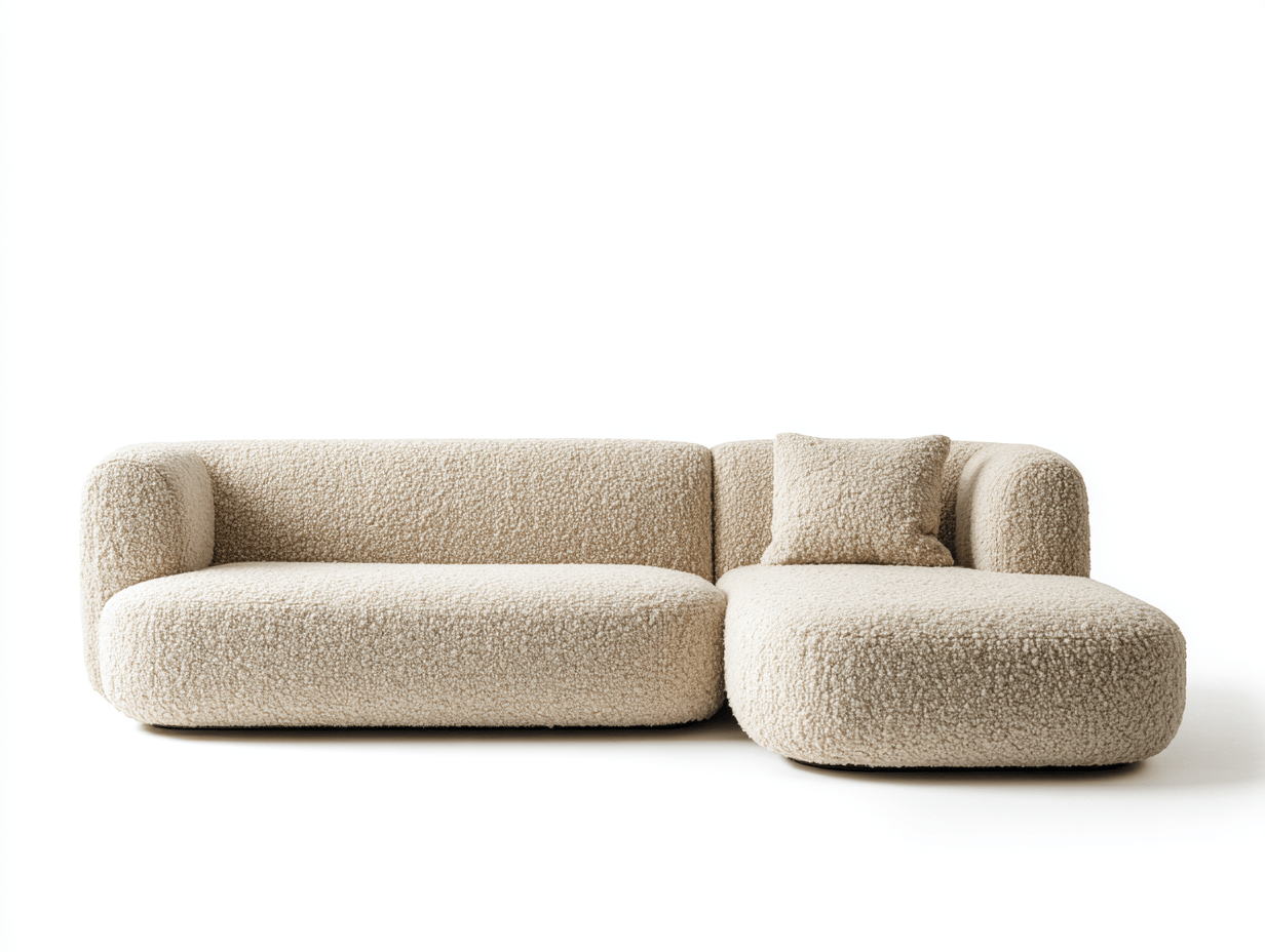 Canapé en tissu bouclé – 250×155 cm – beige – avec méridienne intégrée-Warmthix