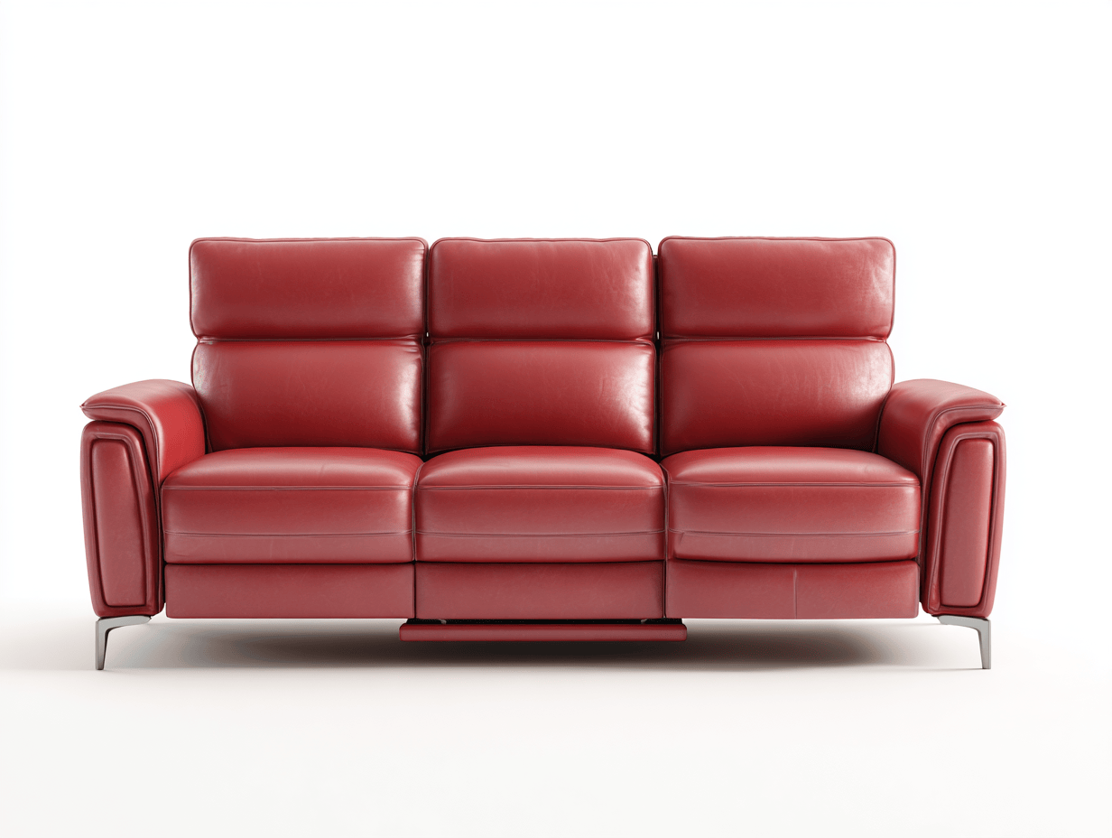 Canapé 3 places en cuir rouge avec repose-pieds intégré 200×90 cm – rouge – avec pieds en métal-Warmthix