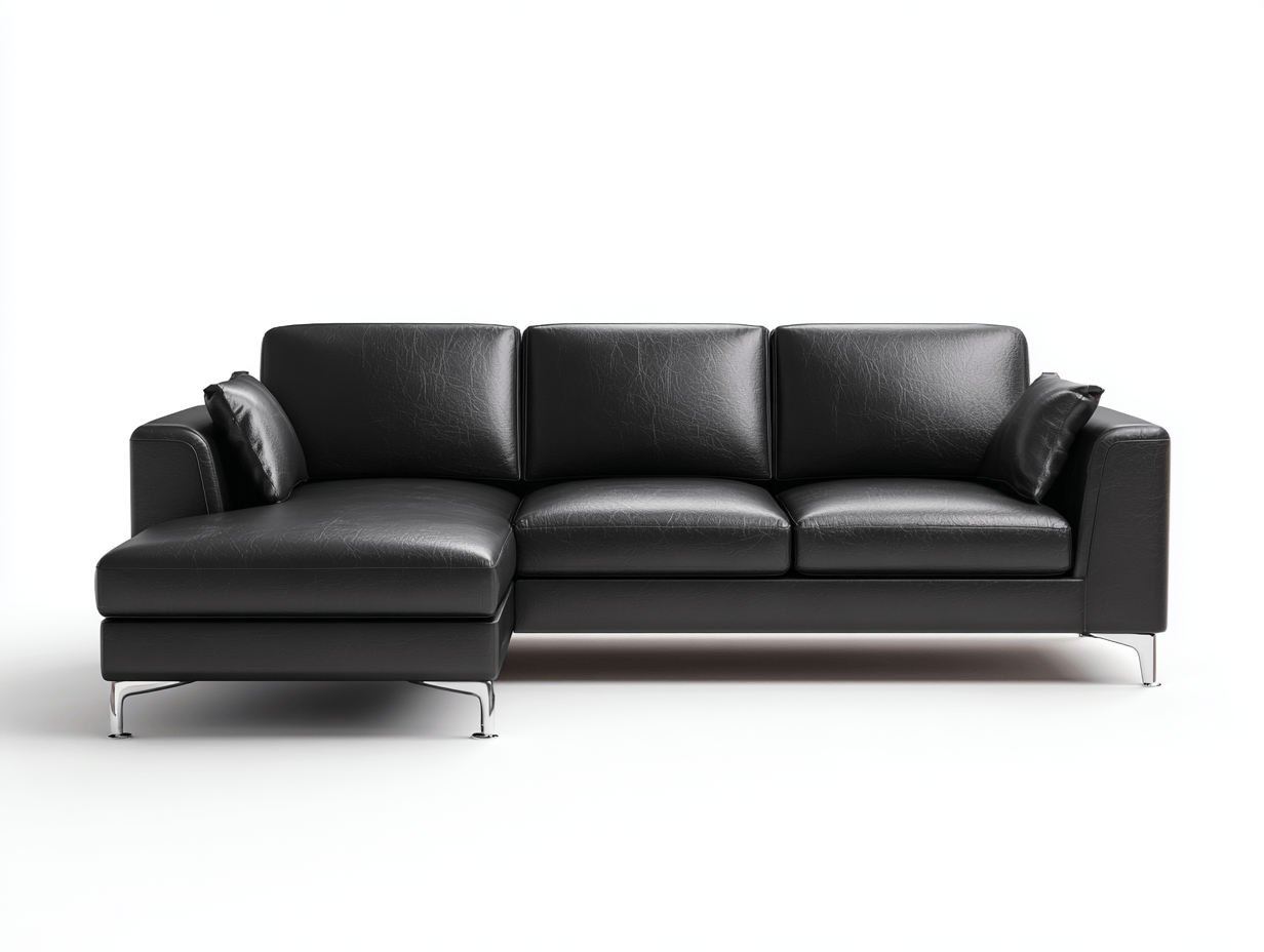 Canapé d'angle en similicuir – noir – style épuré avec pieds chromés-Warmthix