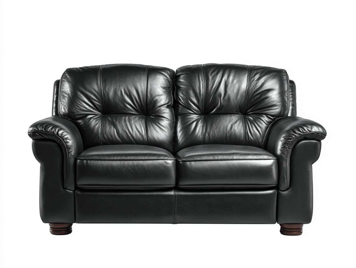 Canapé 2 places en similicuir – noir – style classique avec accoudoirs arrondis-Warmthix