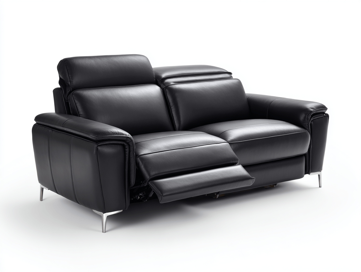 Canapé 2 places en cuir synthétique noir – avec inclinaison électrique – design contemporain et pieds en métal chromé-Warmthix