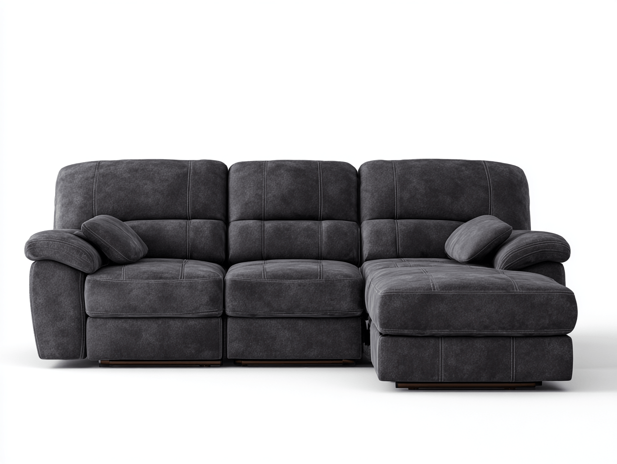 Canapé d’angle en tissu – gris foncé – style capitonné contemporain avec méridienne-Warmthix