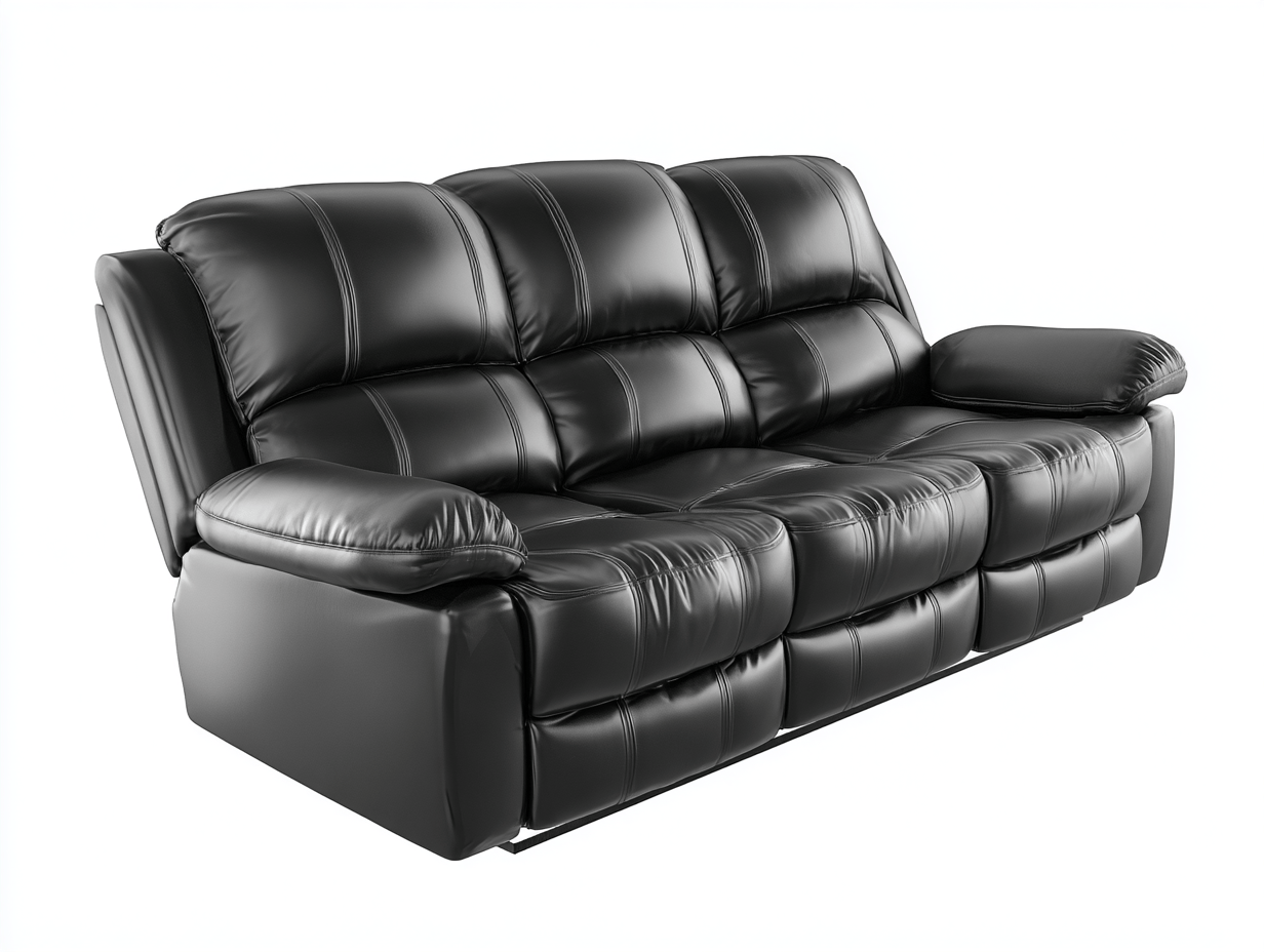 Canapé 3 places en similicuir noir avec fonction relax – rembourrage généreux – style moderne confortable-Warmthix