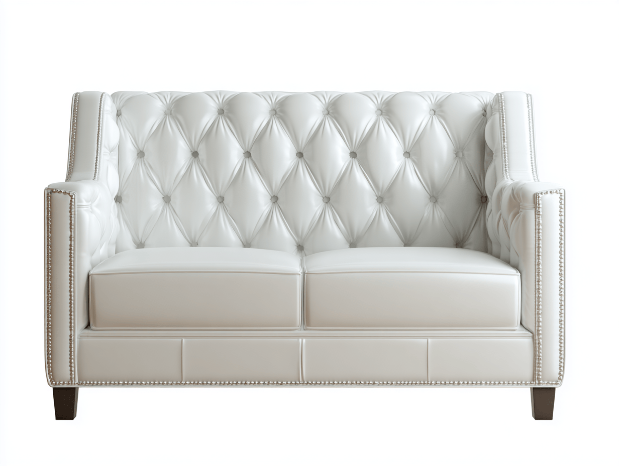 Canapé 2 places – simili cuir blanc – dossier haut capitonné – accoudoirs droits – style classique structuré-Warmthix