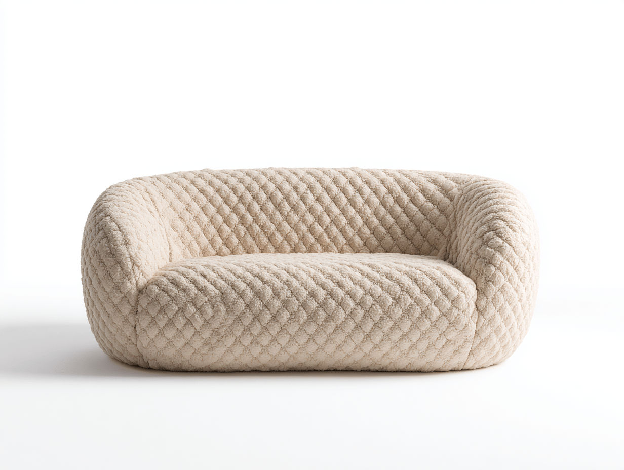 Canapé en tissu bouclé – beige – design arrondi matelassé-Warmthix