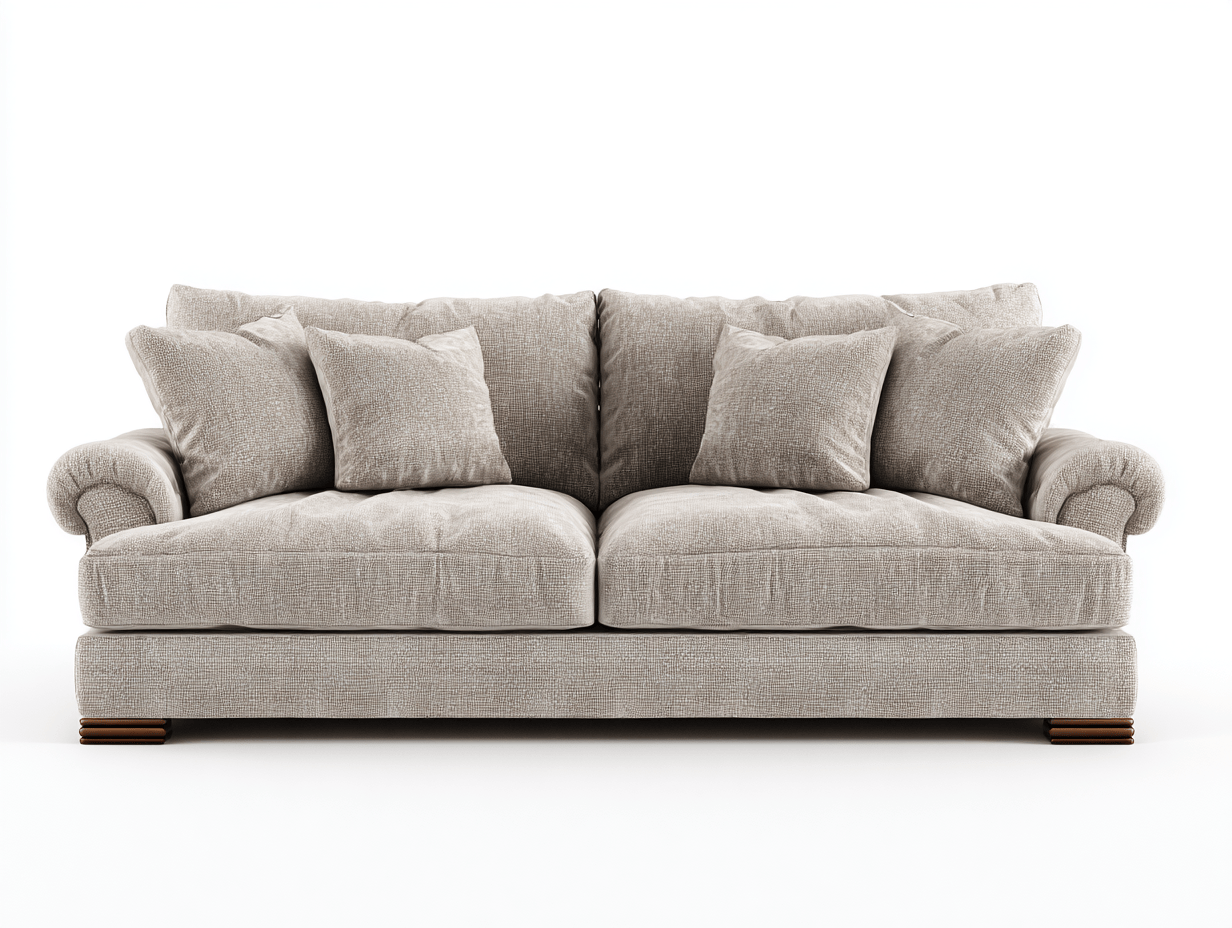 Canapé 3 places en tissu 200×100 cm – beige – style classique avec accoudoirs roulés et coussins inclus-Warmthix