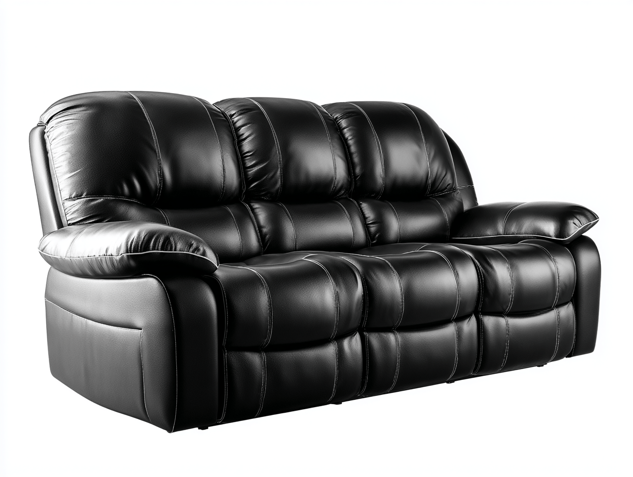 Canapé relax 3 places en similicuir noir – rembourrage épais – design ergonomique – style contemporain-Warmthix