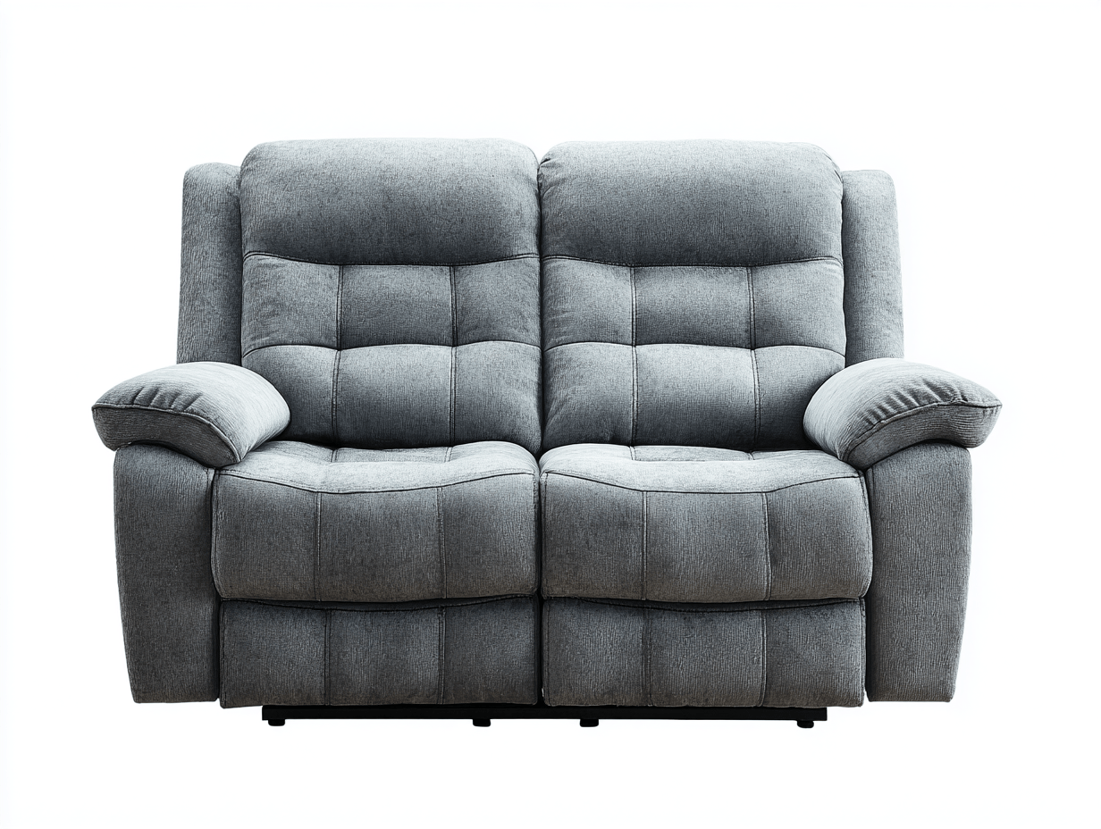 Canapé relax 2 places – tissu gris – dossier matelassé – repose-pieds inclinables – accoudoirs rembourrés-Warmthix