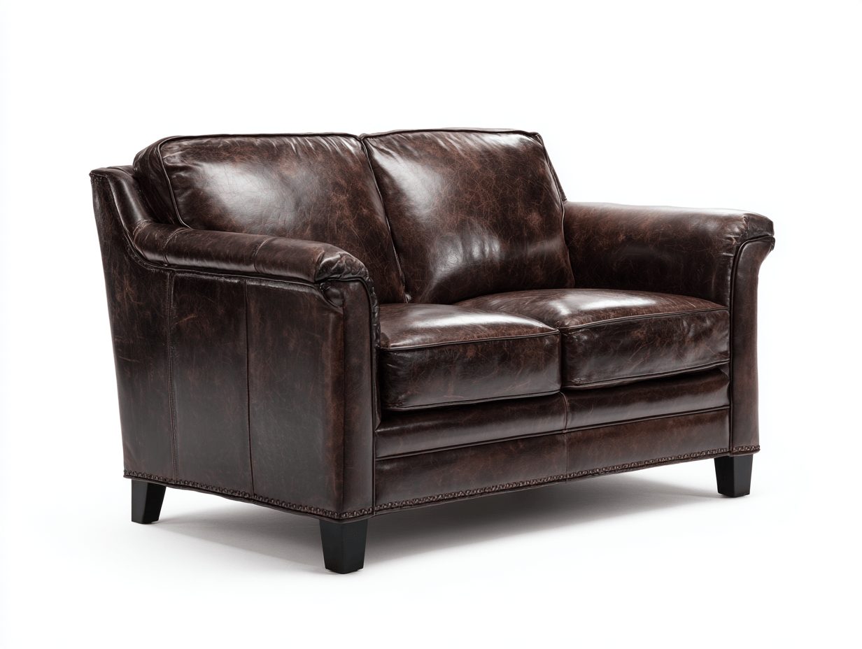 Canapé 2 places en cuir synthétique – marron foncé – style américain avec accoudoirs inclinés et finitions cloutées-Warmthix