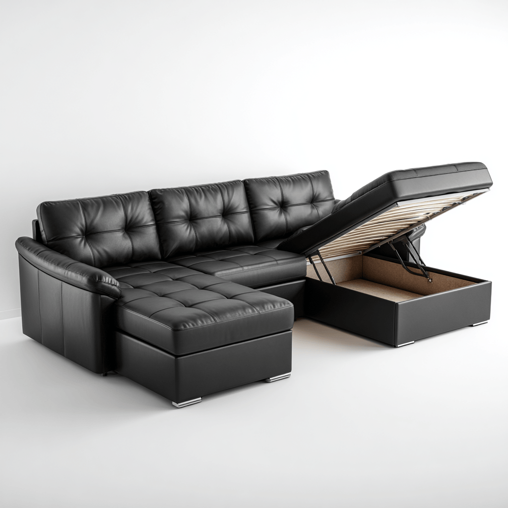 Canapé d'angle en similicuir – noir – convertible avec coffre de rangement-Warmthix