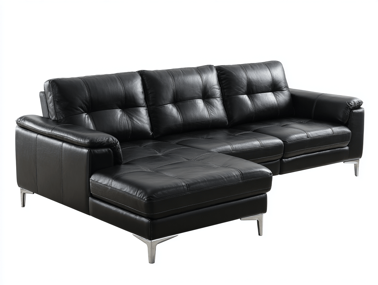 Canapé d'angle en similicuir – noir – style contemporain avec accoudoirs rembourrés-Warmthix
