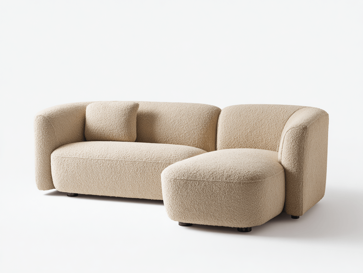 Canapé en tissu bouclé – 240×155 cm – beige – design avec méridienne intégrée-Warmthix