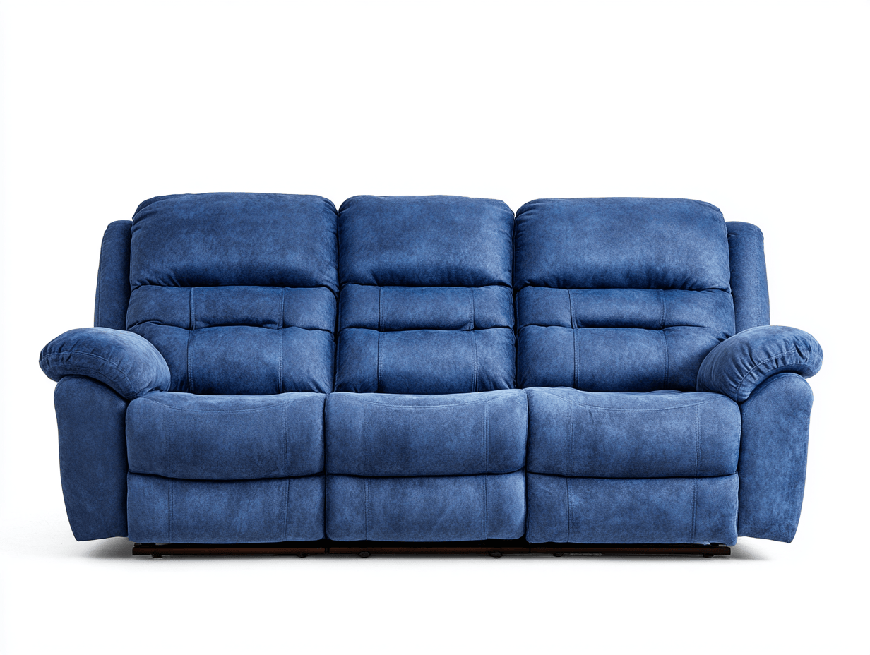 Canapé 3 places relax en tissu bleu – dossier inclinable – accoudoirs rembourrés – confort ergonomique-Warmthix