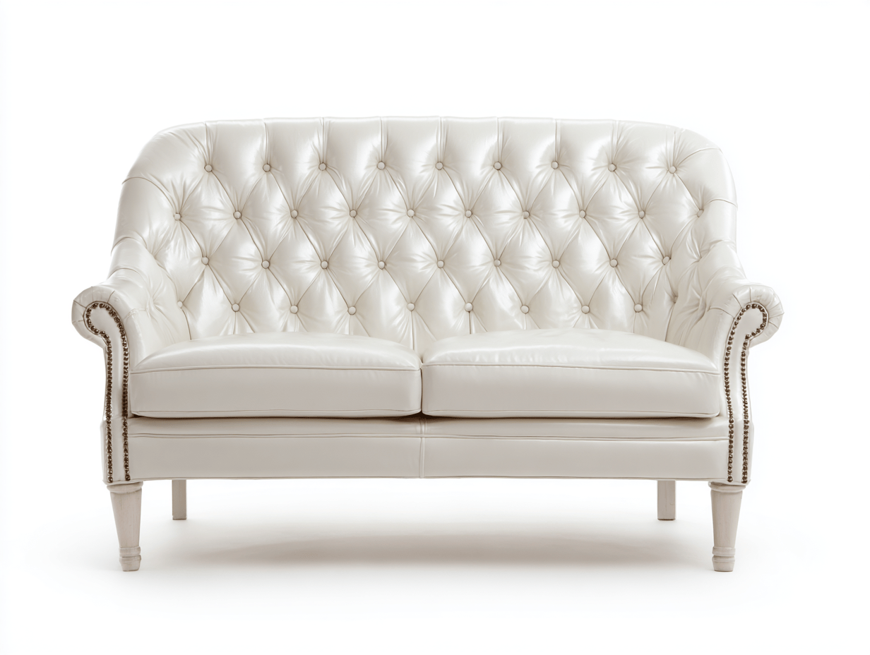 Canapé 2 places – simili cuir blanc – dossier haut arrondi capitonné – style classique chic-Warmthix