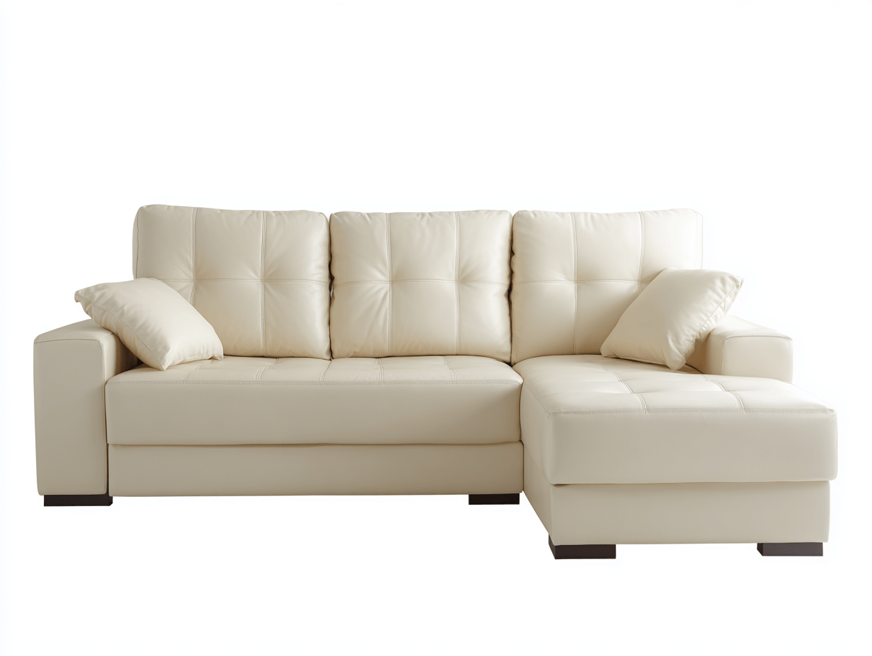 Canapé d’angle L en cuir synthétique – blanc – style contemporain avec méridienne intégrée-Warmthix