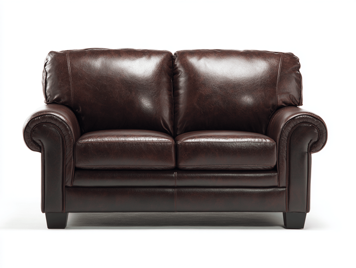 Canapé 2 places en cuir synthétique – marron foncé – style classique américain avec accoudoirs arrondis et dossier haut-Warmthix