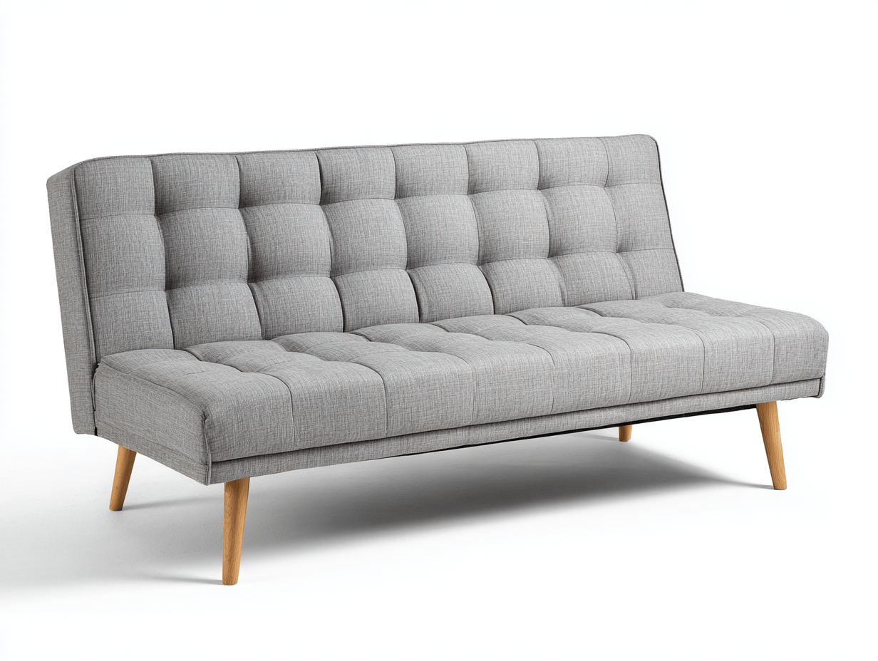 Canapé-lit en tissu – gris clair – dossier haut matelassé, sans accoudoirs, pieds bois clair-Warmthix
