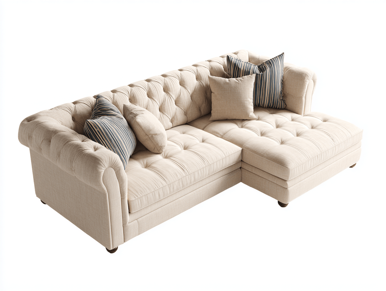 Canapé d’angle capitonné en tissu lin – 270×160 cm – beige – style classique avec méridienne-Warmthix