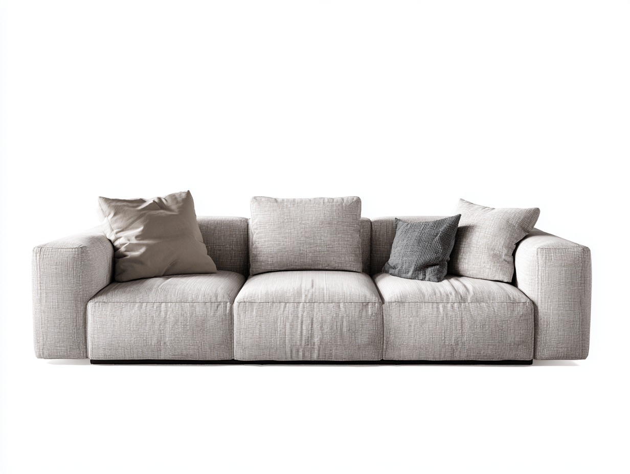 Canapé modulaire tissu gris clair – lignes droites – accoudoirs épais – style minimaliste-Warmthix