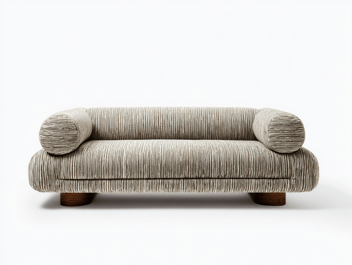 Canapé design – tissu côtelé beige – style contemporain avec accoudoirs cylindriques-Warmthix