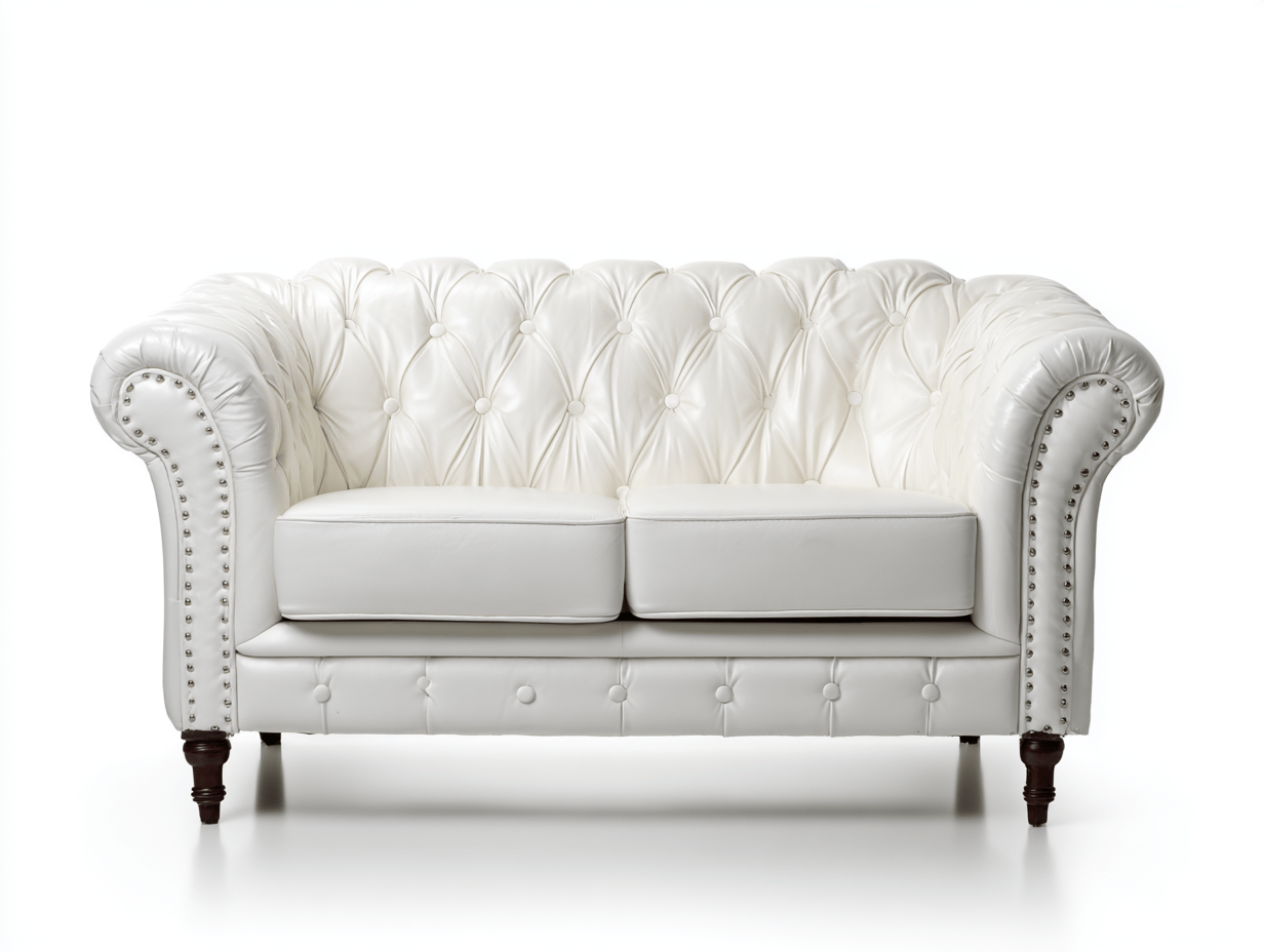 Canapé 2 places – simili cuir blanc – style Chesterfield – accoudoirs roulés cloutés-Warmthix