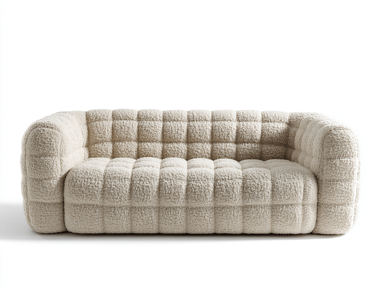 Canapé en tissu bouclé – 200×95 cm – beige – capitonnage à carreaux moderne-Warmthix