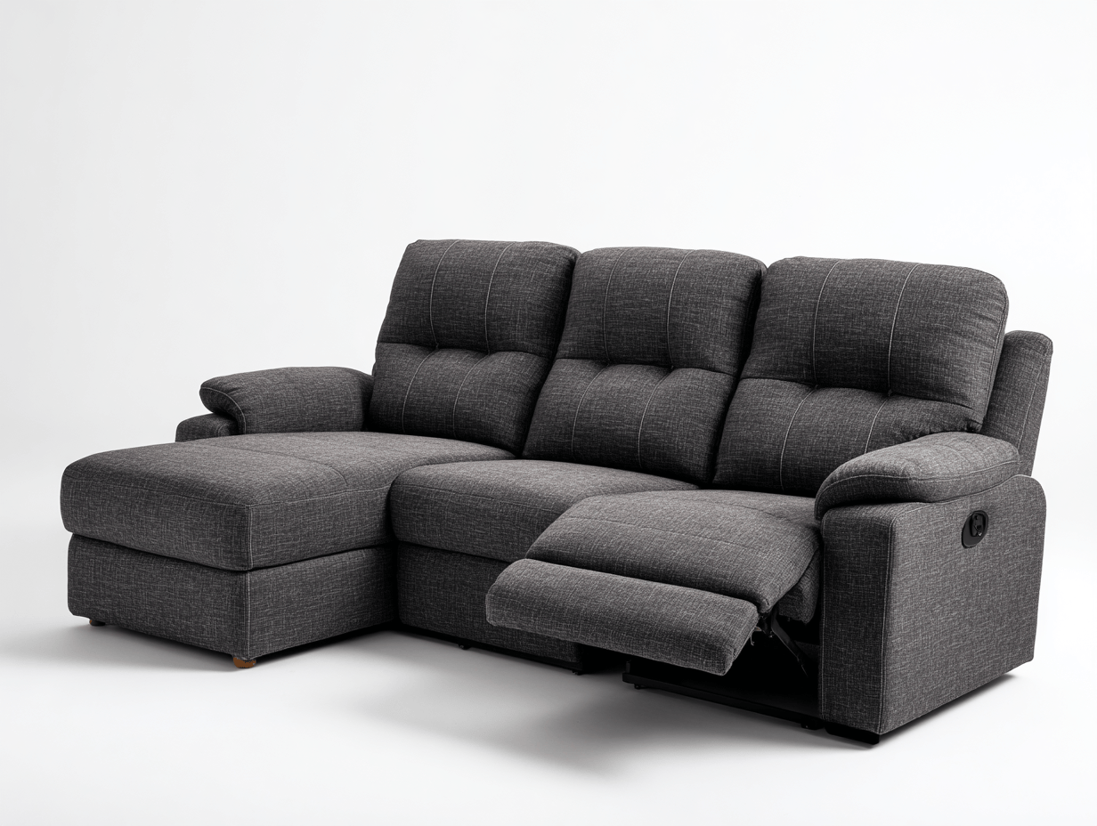 Canapé d’angle en tissu – gris foncé – avec méridienne et dossier inclinable manuel-Warmthix