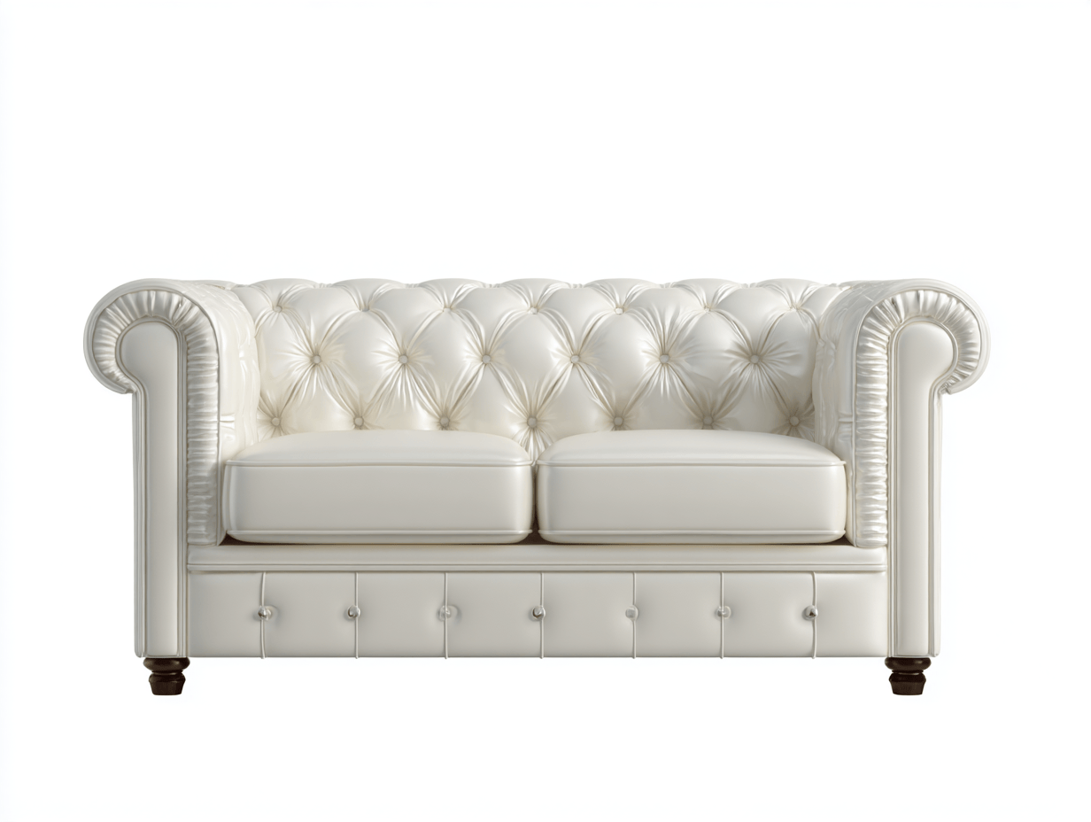 Canapé 2 places – simili cuir blanc – style Chesterfield – capitonnage complet – accoudoirs roulés et assise rembourrée-Warmthix