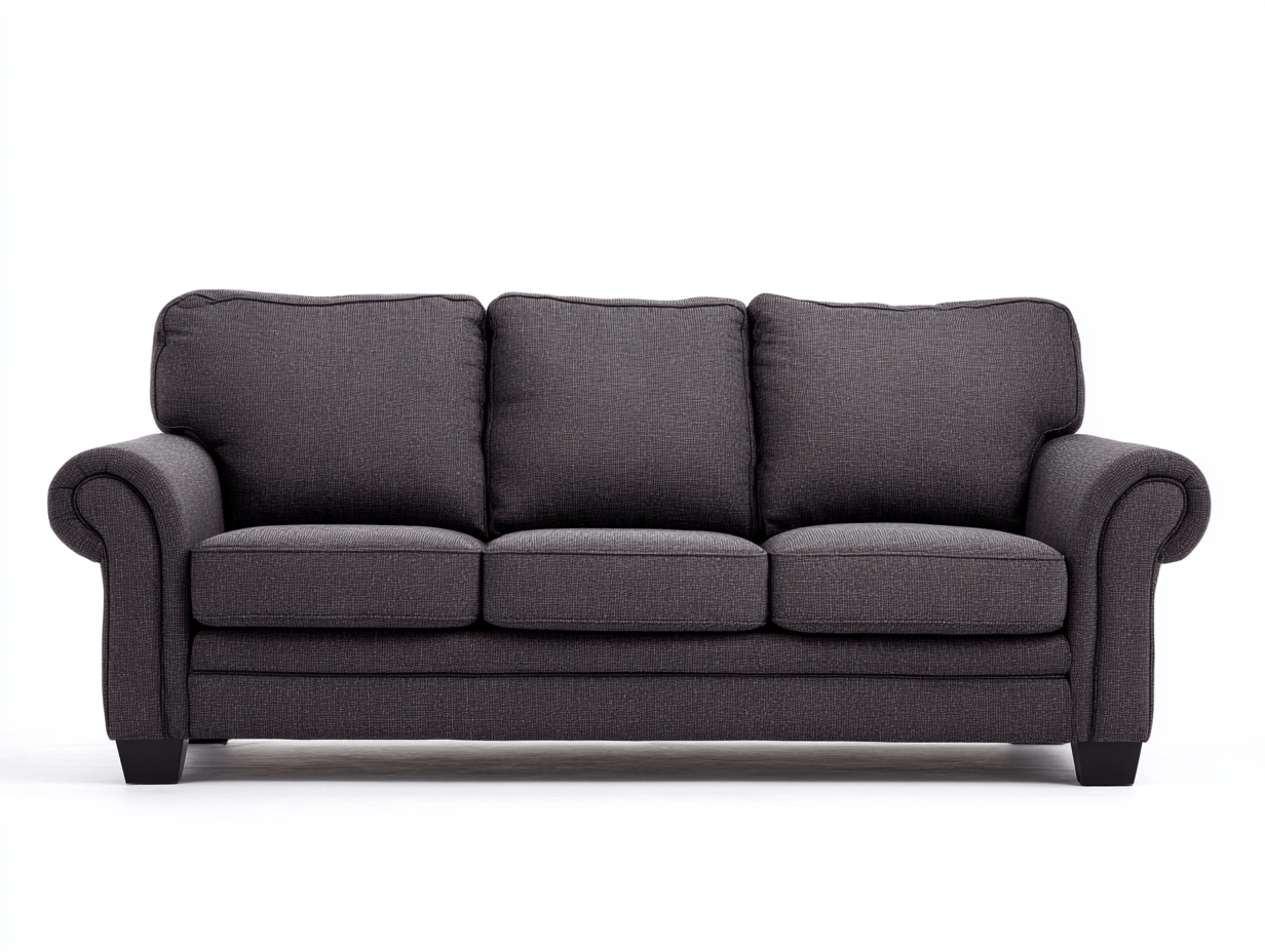 Canapé 3 places en tissu – gris foncé – style classique avec accoudoirs roulés et coussins épais-Warmthix