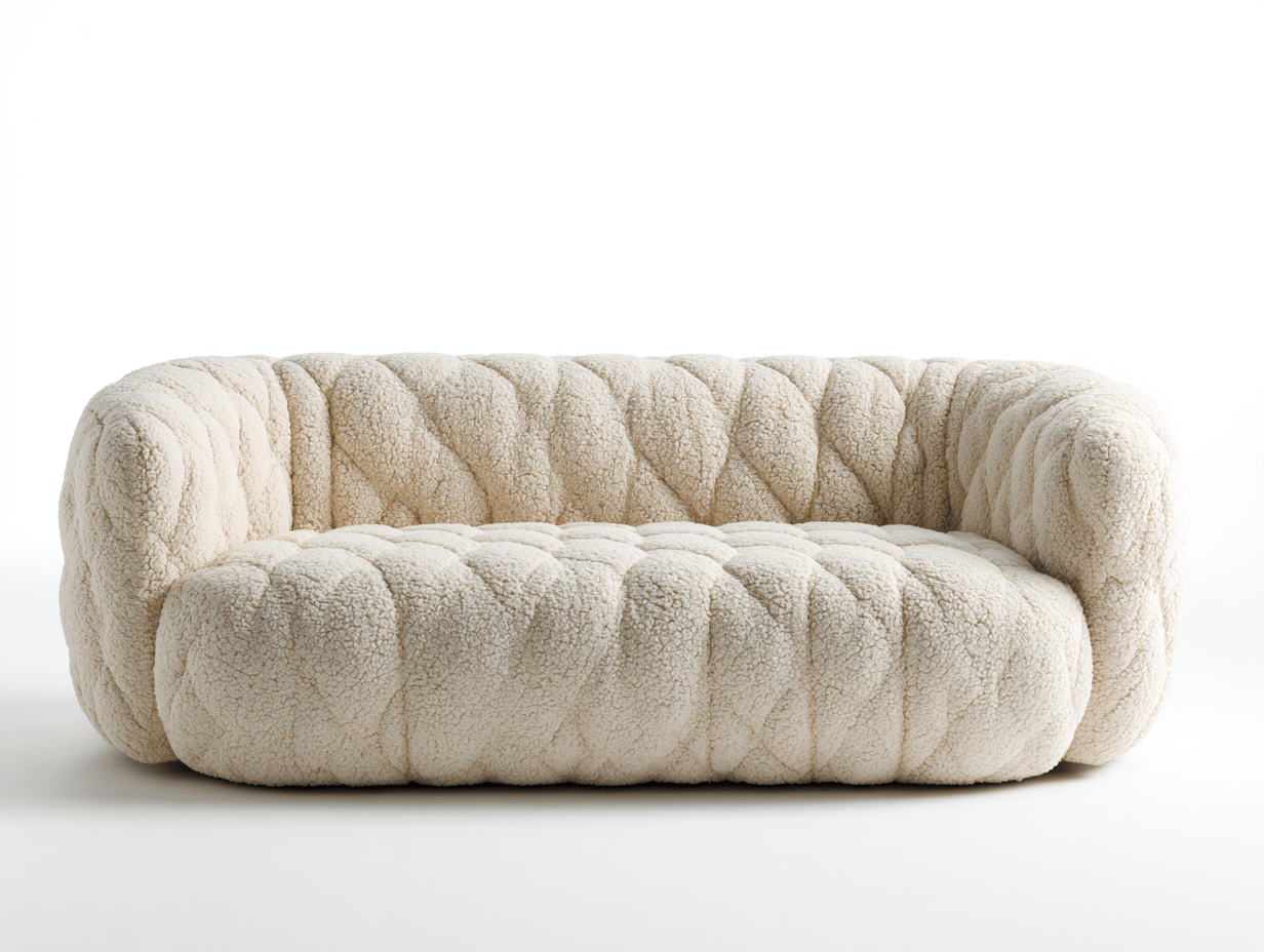 Canapé en tissu bouclé – 200×95 cm – beige – design arrondi matelassé-Warmthix