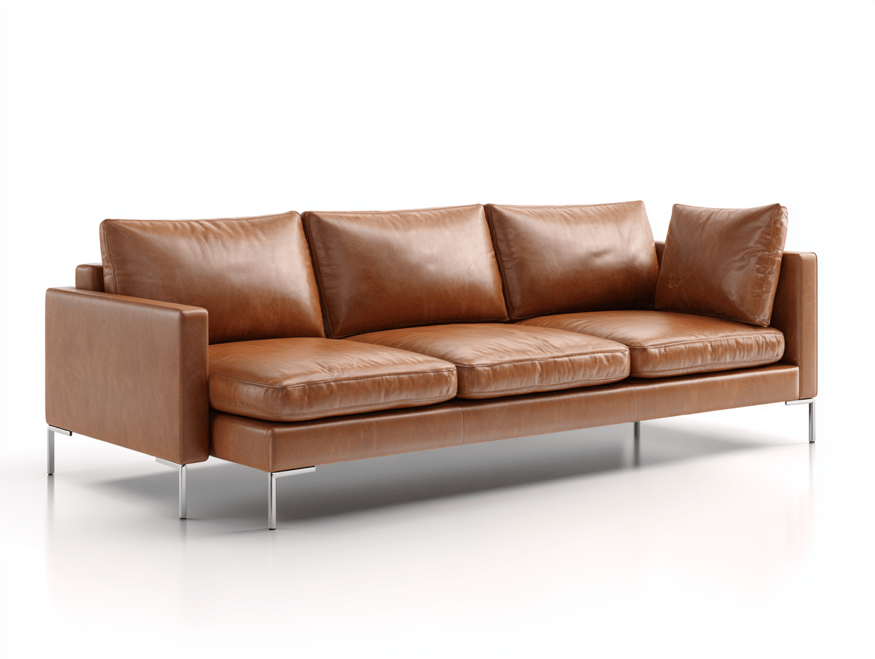 Canapé 3 places en cuir synthétique – marron – style moderne minimaliste avec pieds en métal chromé-Warmthix