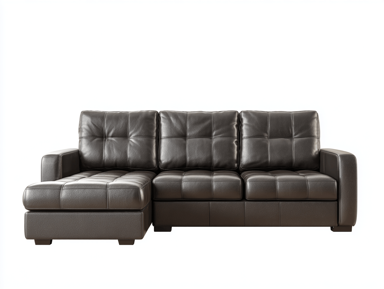 Canapé d’angle en similicuir – 260 cm – marron foncé – style moderne avec méridienne intégrée et capitonnage carré-Warmthix