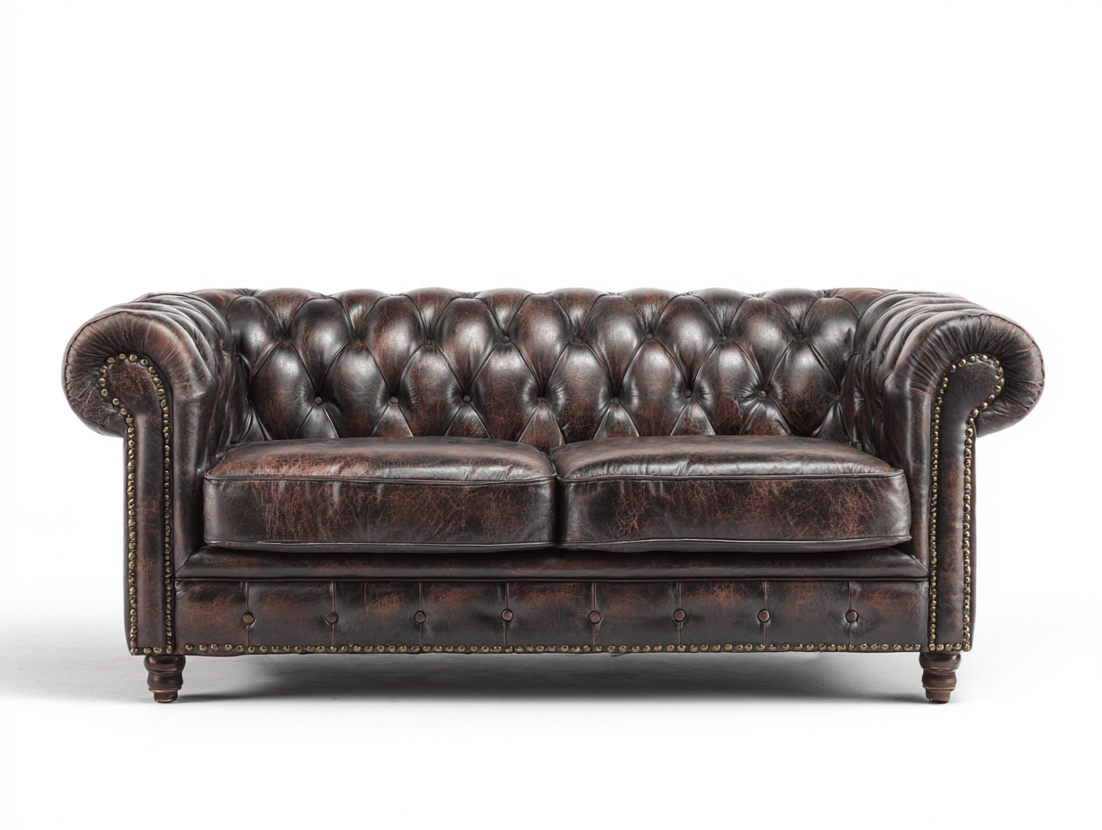 Canapé Chesterfield en cuir synthétique – marron foncé – style capitonné avec clous décoratifs-Warmthix