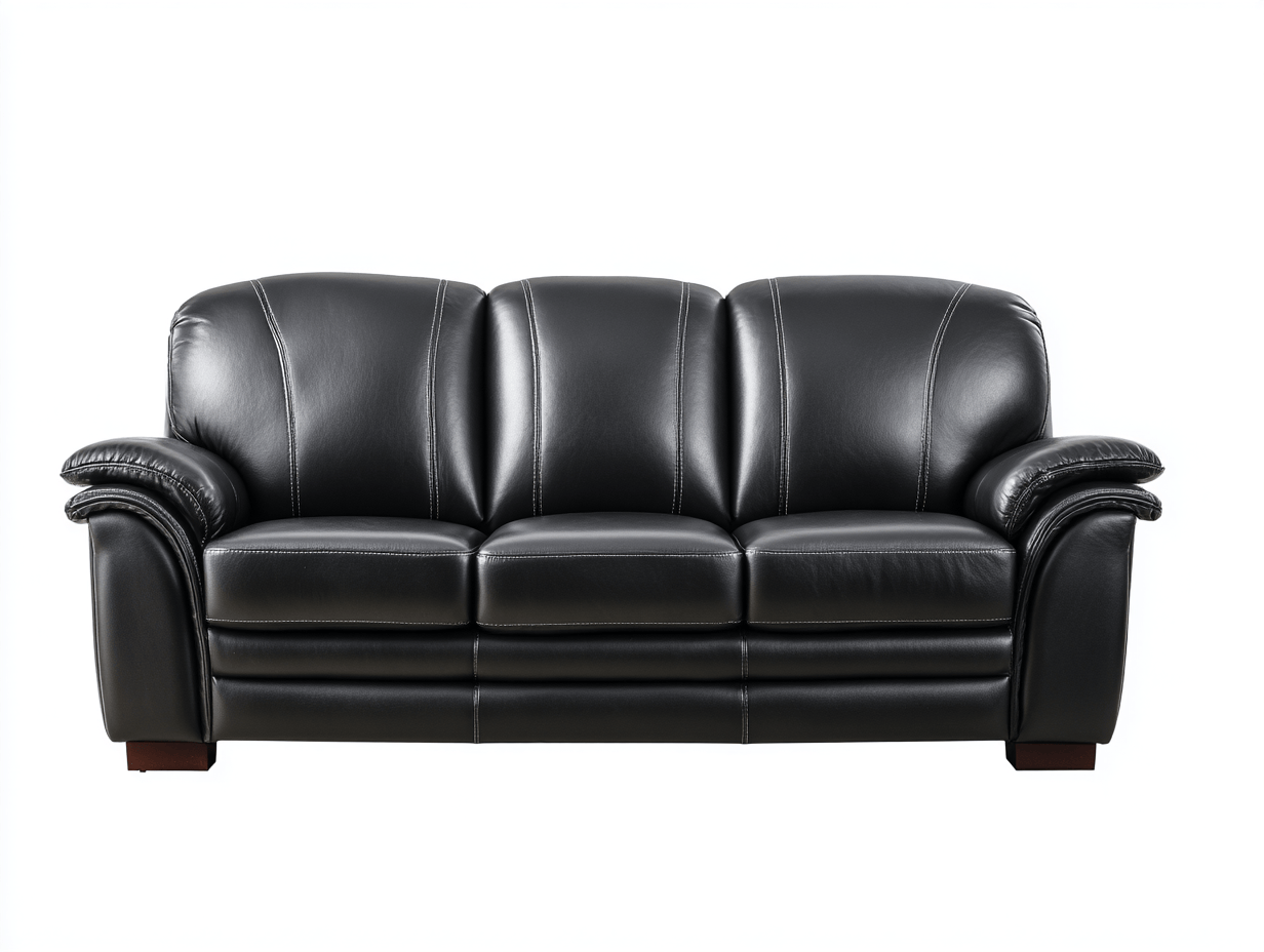 Canapé 3 places – cuir synthétique noir – design capitonné avec coutures contrastées-Warmthix