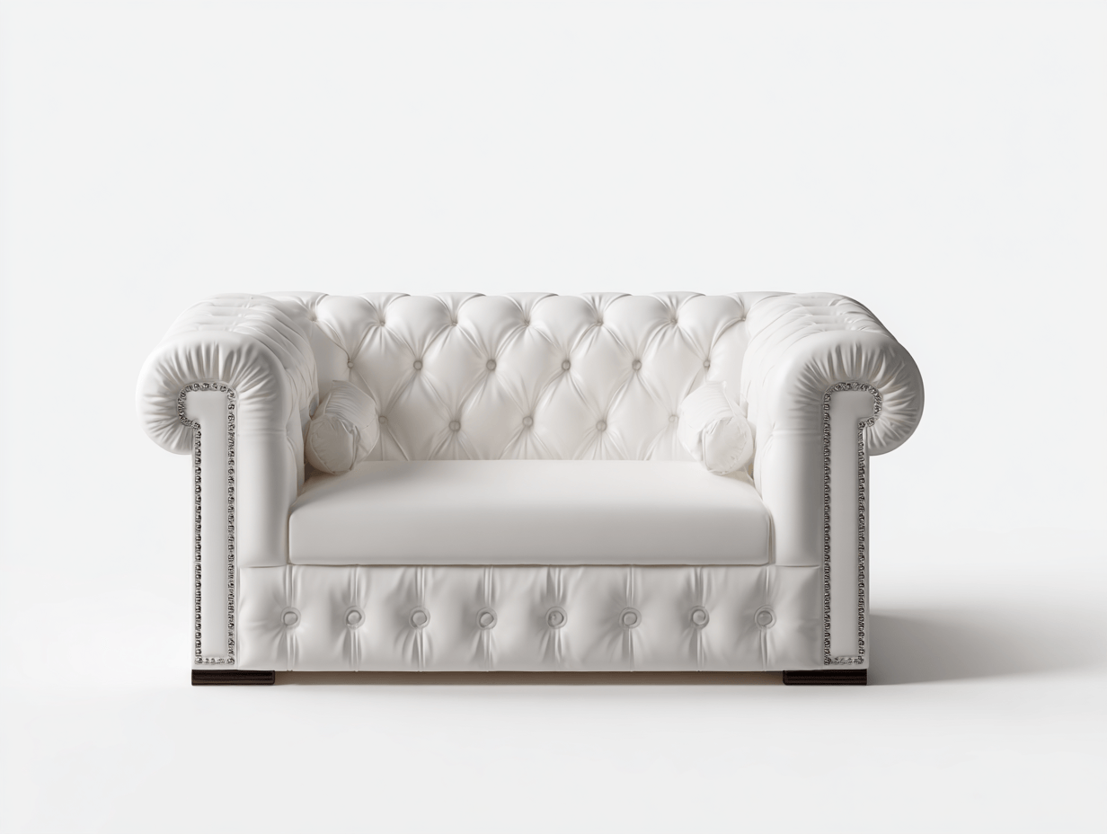 Canapé 2 places – simili cuir blanc – style Chesterfield avec coussins cylindriques – revêtement capitonné – base droite-Warmthix