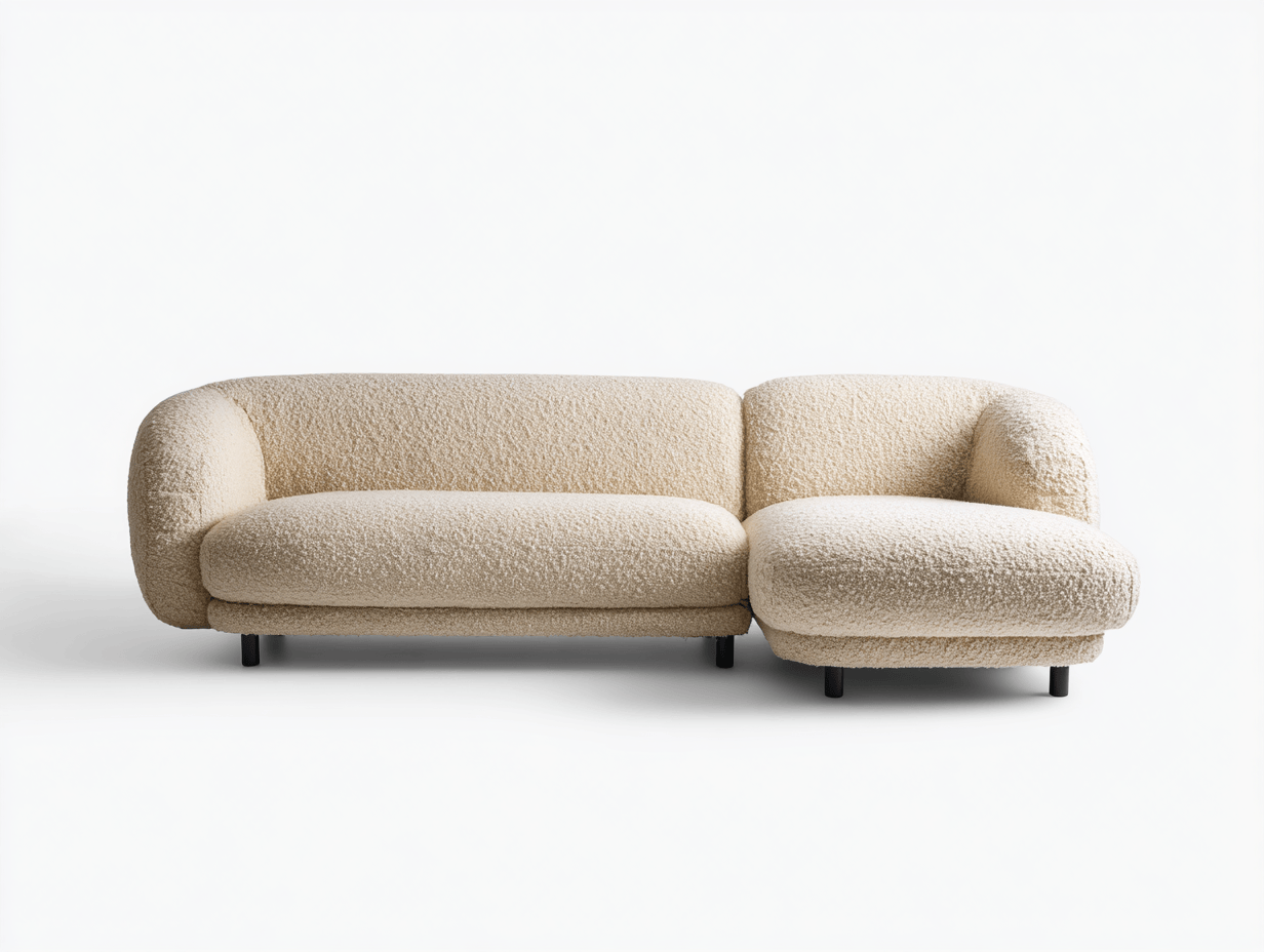 Canapé en tissu bouclé – 255×160 cm – beige – avec méridienne arrondie-Warmthix