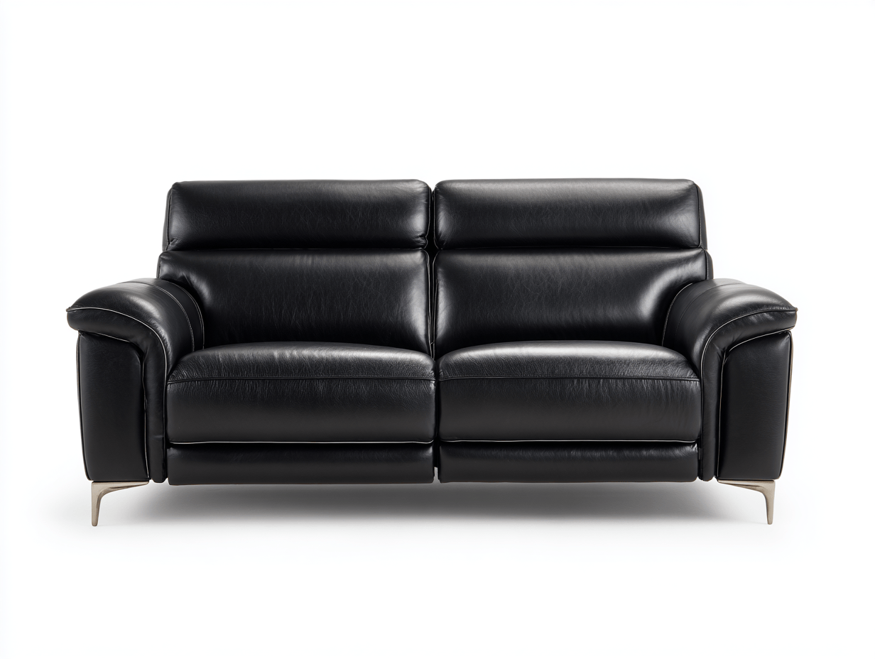 Canapé 2 places en cuir synthétique noir – inclinable électriquement – pieds métalliques fins et design moderne-Warmthix