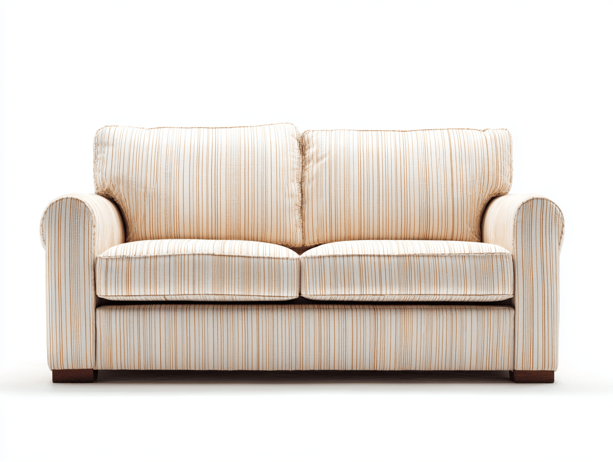 Canapé 2 places en tissu – beige – accoudoirs arrondis et rayures verticales-Warmthix