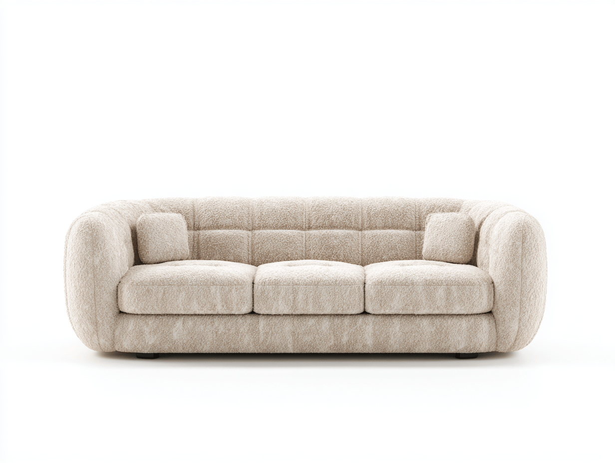 Canapé en tissu bouclé – 225×95 cm – beige – design à carreaux contemporain-Warmthix