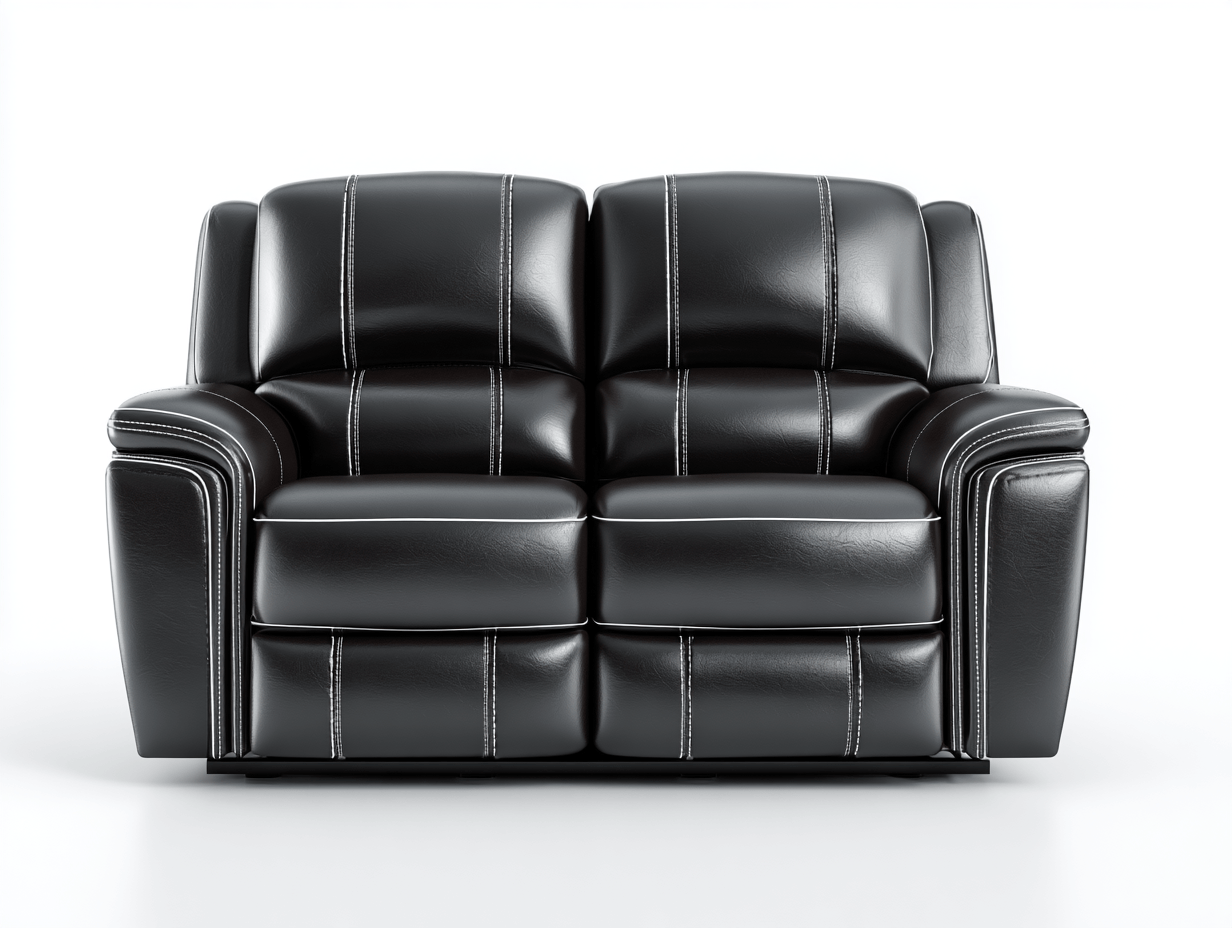 Canapé 2 places en cuir synthétique – noir – style contemporain avec coutures décoratives-Warmthix