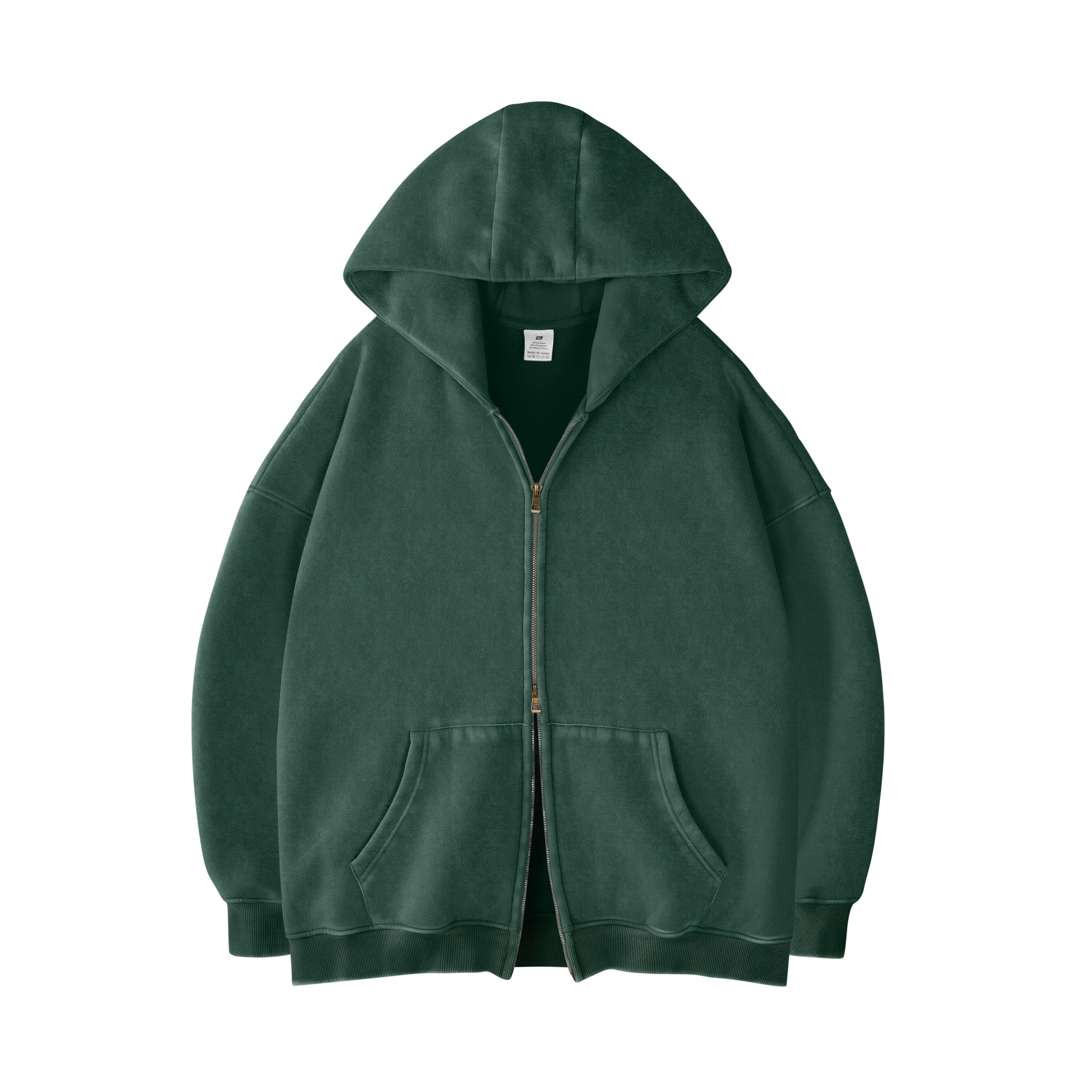 Women's Double Zip Up Oversized Acid Wash Hoodie Heavyweight Fleece Cotton for Casual Outings and Everyday Wear