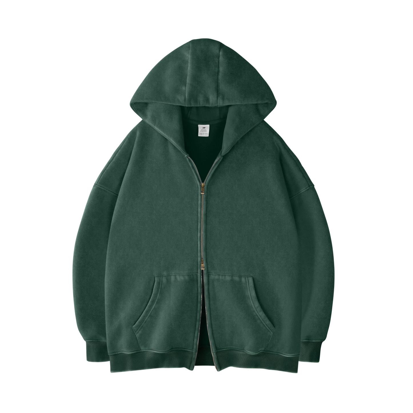 Women's Double Zip Up Oversized Acid Wash Hoodie Heavyweight Fleece Cotton for Casual Outings and Everyday Wear