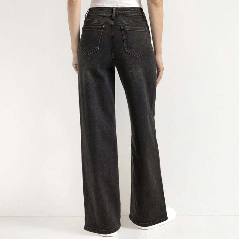 Casual High Waist Multi-Pocket Wide Leg Stretchy Jeans