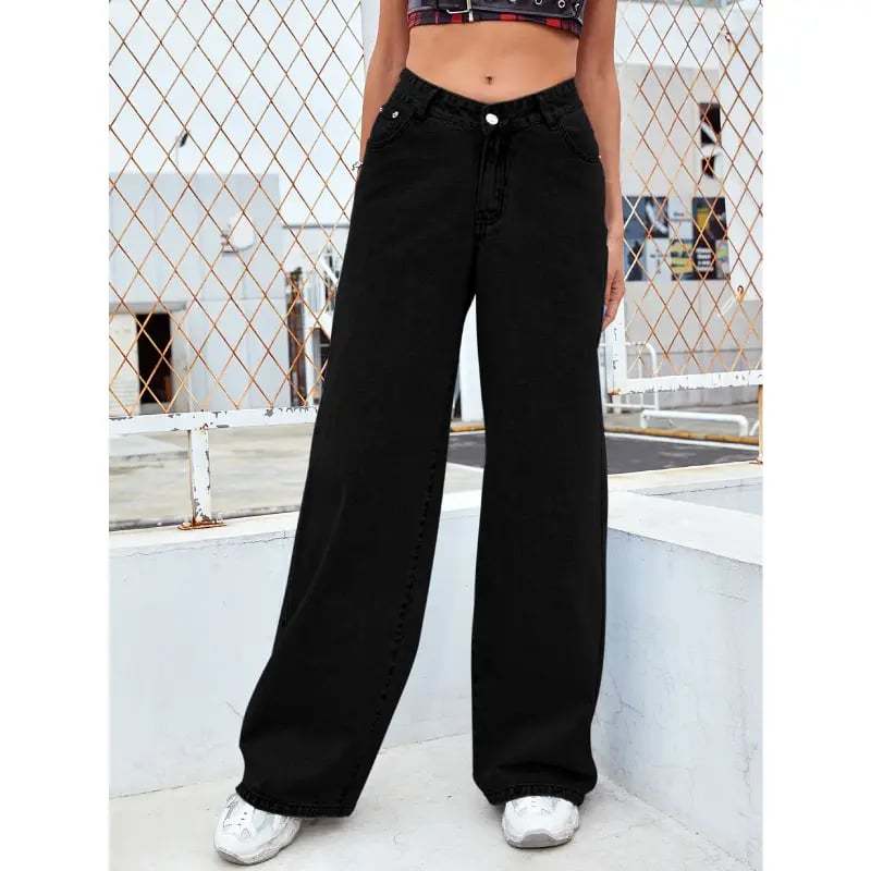 Casual High Waist Multi-Pocket Wide Leg Stretchy Jeans