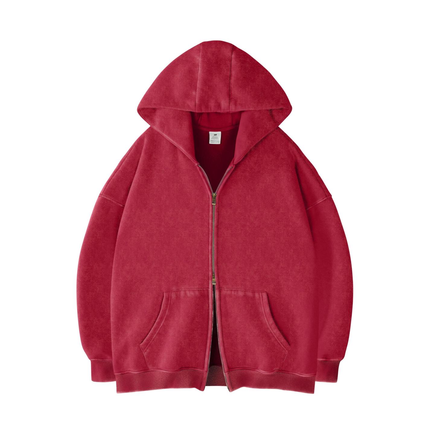 Women's Double Zip Up Oversized Acid Wash Hoodie Heavyweight Fleece Cotton for Casual Outings and Everyday Wear