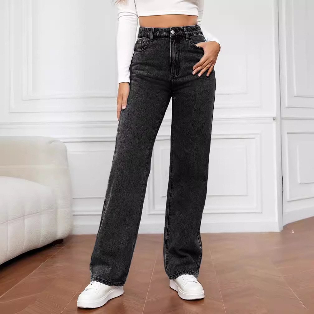 Casual High Waist Multi-Pocket Wide Leg Stretchy Jeans